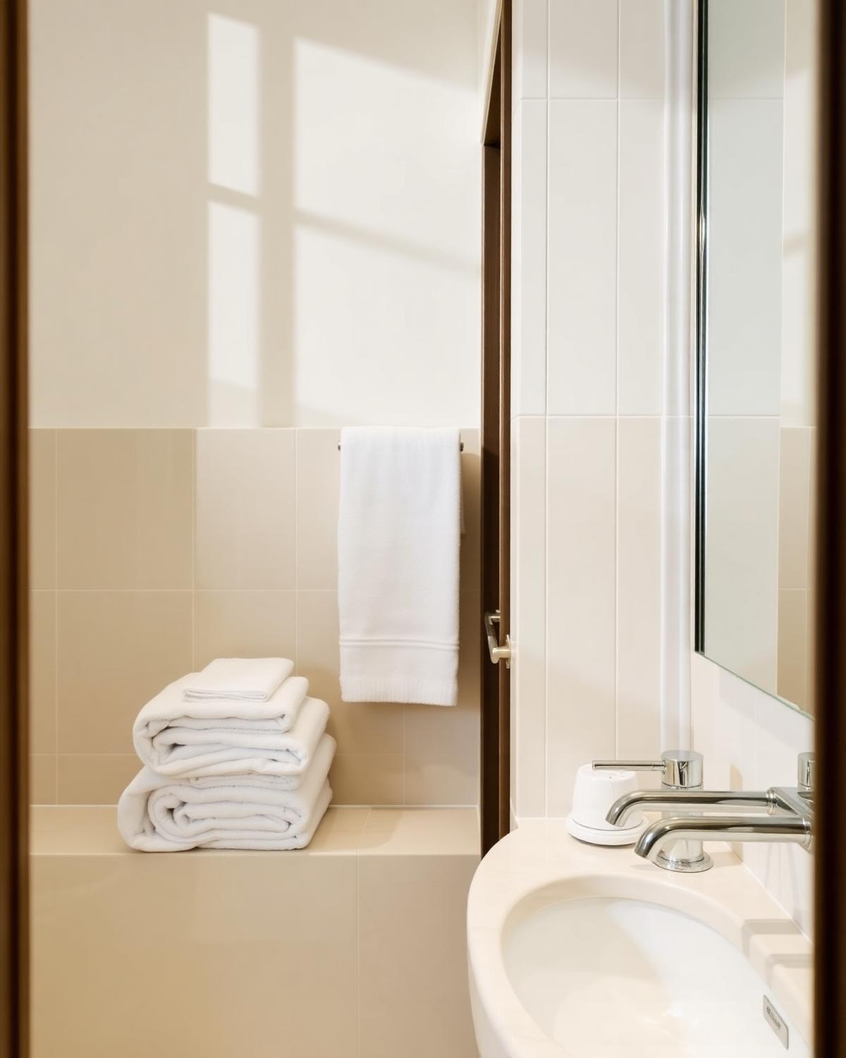 Bagno pulito con asciugamani piegati
